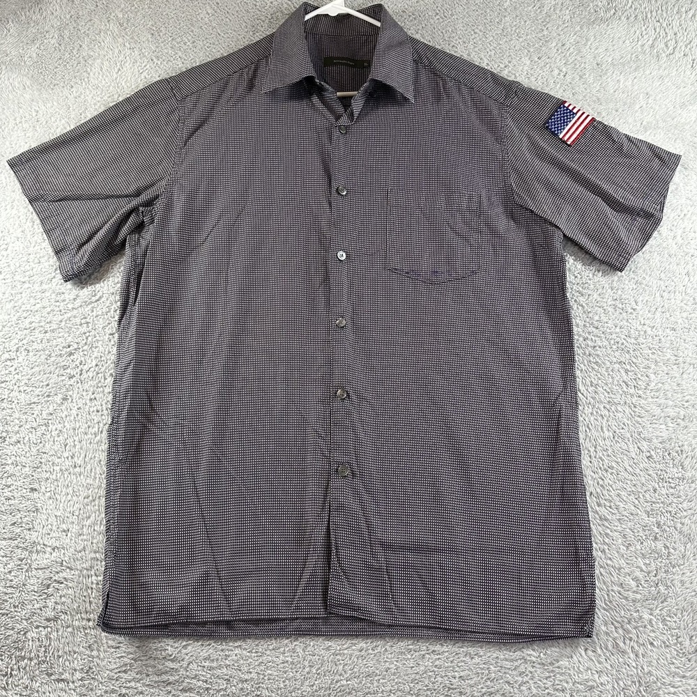 Ermenegildo‎ Zegna Shirt Mens Pattern Short Sleeve Button Up Houndstooth Blue
